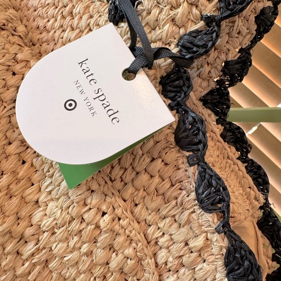 KATE SPADE x Target Raffia Bow Tote Bag Natural with Black Scalloped Trim NWT - Picture 6 of 7